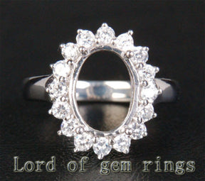 HEAVY! 9x12mm Oval Cut Flower Halo 1.35ctw Diamonds Semi Mount Settings in 14K White Gold - Lord of Gem Rings - 1