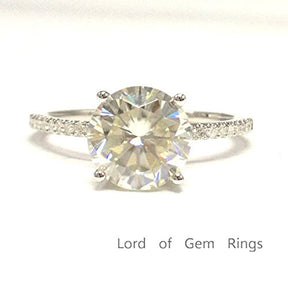 Round Moissanite Engagement Ring Pave Diamond Wedding 14K White Gold,8mm - Lord of Gem Rings - 1