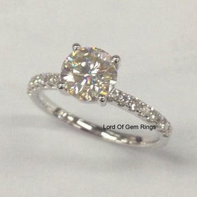 Round Moissanite Engagement Ring Pave Moissanite Wedding 14K White Gold 6.5mm - Lord of Gem Rings - 1