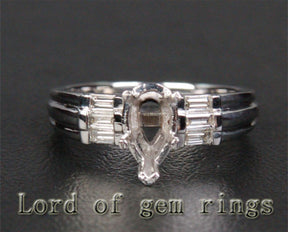 VS Diamond Engagement Semi Mount Ring 14K White Gold Setting Pear 6x8mm - Lord of Gem Rings - 1