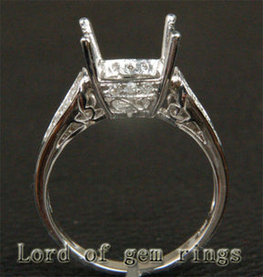 Diamond Engagement Semi Mount Ring 14K White Gold Setting Cushion 9x9mm Filigree - Lord of Gem Rings - 1