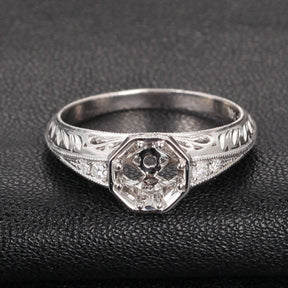 Diamond Engagement Semi Mount ring 14K White Gold Setting Round 6.5mm Filigree Hand Engraved - Lord of Gem Rings - 2