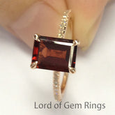 Emerald Cut Garnet Engagement Ring Pave Diamond Wedding 14K Rose Gold 6x8mm - Lord of Gem Rings - 1