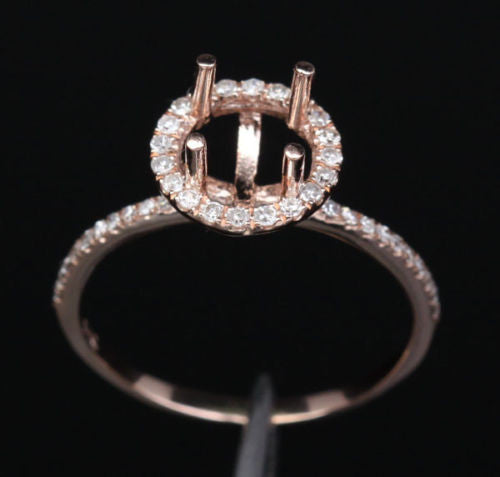 Diamond Engagement Semi Mount Ring 14k rose gold Setting Round 6.5mm - Lord of Gem Rings - 1