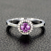 Round Pink Sapphire Engagement Ring Pave Diamond Wedding 14K White Gold 5mm - Lord of Gem Rings - 1