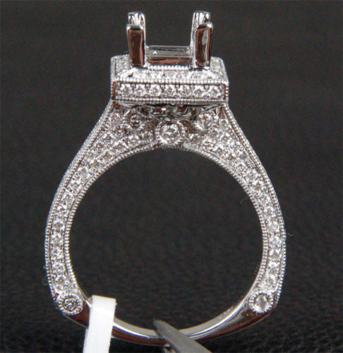 Diamond Engagement Semi Mount Ring 14K White Gold Setting Princess 5.25-6.25mm - Lord of Gem Rings - 1