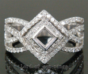 Diamond Engagement Semi Mount Ring 14K White Gold Setting Princess 3.5mm - Lord of Gem Rings - 1
