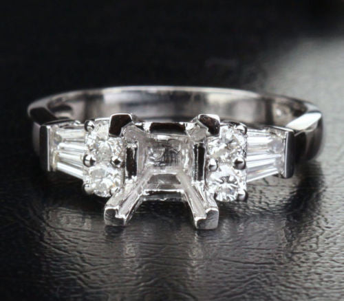 Diamond Engagement Semi Mount Ring 14K White Gold Setting Princess 5-5.5mm - Lord of Gem Rings - 1