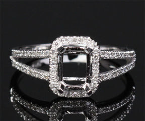 Diamond Engagement Semi Mount Ring 14K White Gold Setting Emerald Cut 5x7mm - Lord of Gem Rings - 1