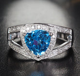Trillion Blue Topaz Engagement Ring Diamond Wedding 14K White Gold 8mm - Lord of Gem Rings - 1