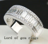 Baguette/Round Diamond  Wedding Band Engagement Ring 18K White Gold- 3.22ctw - Lord of Gem Rings - 1