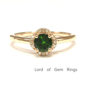 Round Green Tsavorite Engagement Ring Diamond Wedding 14K Rose Gold 5mm - Lord of Gem Rings - 1