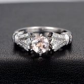 Round Morganite Engagement Ring Diamond Wedding 14K White Gold 6.5mm Antique Art Deco,6 prongs - Lord of Gem Rings - 1