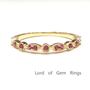 Red Ruby Wedding Band Half Eternity Anniversary Ring 14K Yellow Gold  Art Deco - Lord of Gem Rings - 1