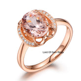 Oval Morganite Engagement Ring VS Diamond 14K Rose Gold 7x9mm  Floral - Lord of Gem Rings - 1