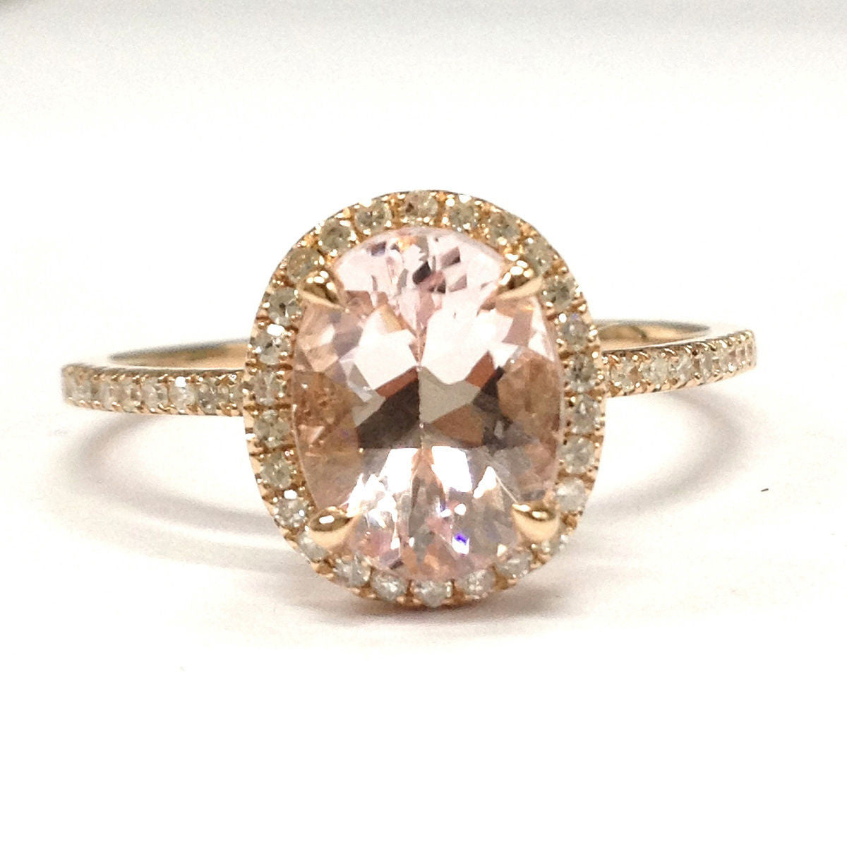 Oval Morganite Engagement Ring Pave Diamond Wedding 14K Rose Gold 7x9mm - Lord of Gem Rings - 1
