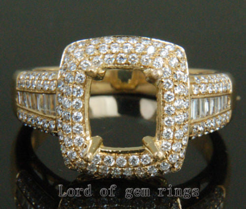 Diamond Engagement Semi Mount Ring 14K Yellow Gold Setting Cushion 9mm - Lord of Gem Rings - 1