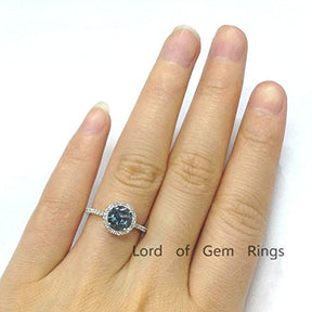 Round London Blue Topaz Engagement Ring Diamond Wedding 14K White Gold,6.5mm,Unique Style - Lord of Gem Rings - 1