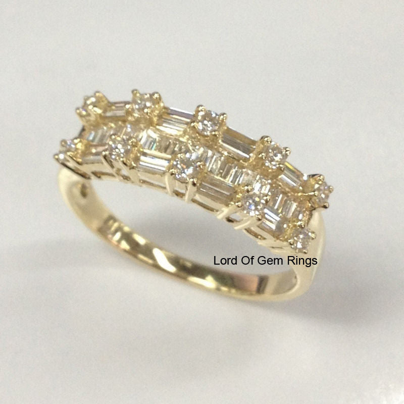 Baguette/Round Diamond Wedding Band Anniversary Ring 14K Yellow Gold 1.62ct - Lord of Gem Rings - 1