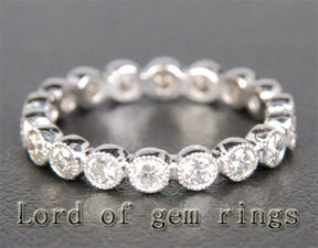 Diamond Wedding Band Eternity Anniversary Ring 14K White Gold  Milgrain Bezel - Lord of Gem Rings - 1