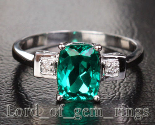 Oval Emerald Engagement Ring Pave Diamond Wedding 14k White Gold - Lord of Gem Rings - 1