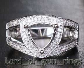 Diamond Engagement Semi Mount Ring 14K White Gold Setting Trillion 8mm - Lord of Gem Rings - 1