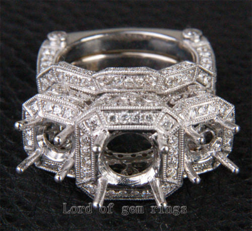 Round Cut Semi Mount 18K White Gold 2.52CTW Diamonds Antique Wedding Ring Sets 6#