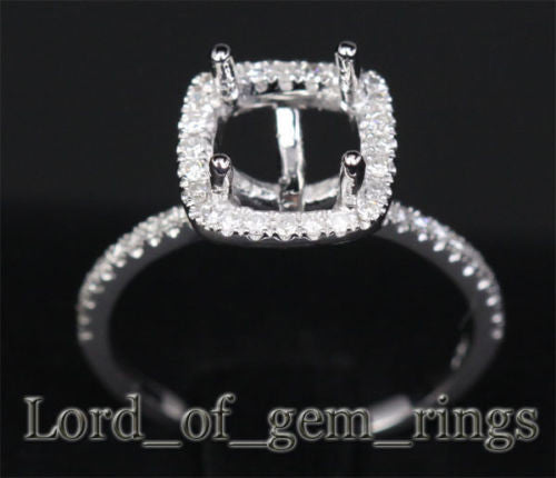 Diamond Engagement Semi Mount Ring 14K White Gold Setting Cushion 6mm - Lord of Gem Rings - 1