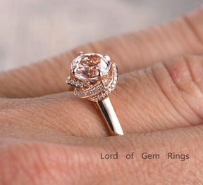 Round Morganite Engagement Ring Pave Diamond Wedding 14K Rose Gold 7mm - Lord of Gem Rings - 4