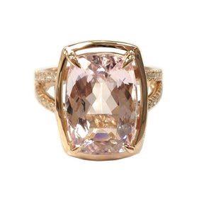 Cushion Morganite Engagement Ring Pave Diamond Wedding 14K Rose Gold 10x14mm Split Shank - Lord of Gem Rings - 1