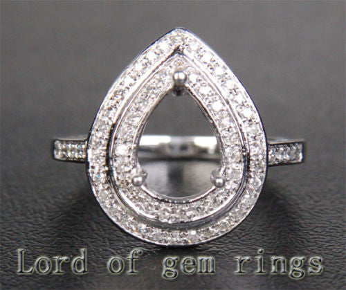 Diamond Engagement Semi Mount Ring 14K White Gold Setting Pear 7x9mm - Lord of Gem Rings - 1