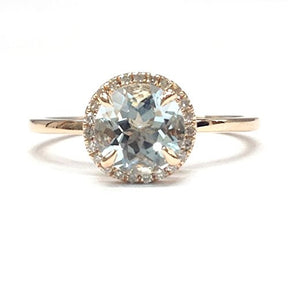 Round Aquamarine Engagement RingPave Diamond Wedding 14K Rose Gold,7mm - Lord of Gem Rings - 1