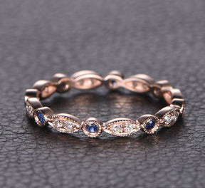 Pave Sapphire Diamond Wedding Band Eternity Anniversary Ring 14K Rose Gold Antique Art Deco - Lord of Gem Rings