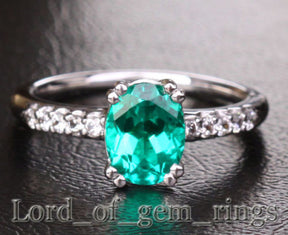 Oval Emerald Engagement Ring Diamond Wedding 14k White Gold - Lord of Gem Rings - 1