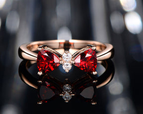 Trillion Red Garnet Engagement Ring Diamond Wedding 14K Rose Gold 5mm - Lord of Gem Rings - 1