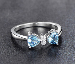 Trillion Blue Aquamarine Engagement Ring Diamond Wedding 14K White Gold 5mm - Lord of Gem Rings - 1