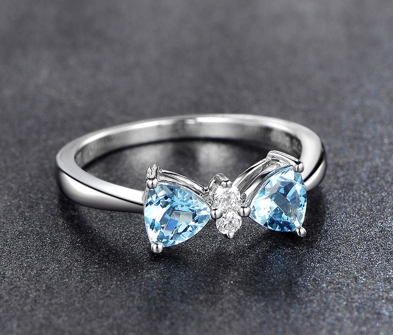 Trillion Blue Aquamarine Engagement Ring Diamond Wedding 14K White Gold 5mm - Lord of Gem Rings - 1