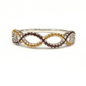 Red Garnet & Yellow Citrine Wedding Band Half Eternity Anniversary Ring 14K White Gold Curved - Lord of Gem Rings - 2