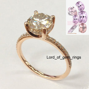 Round Moissanite Engagement Ring Pave Diamond Wedding 14K Rose Gold 7mm,Halo - Lord of Gem Rings - 1
