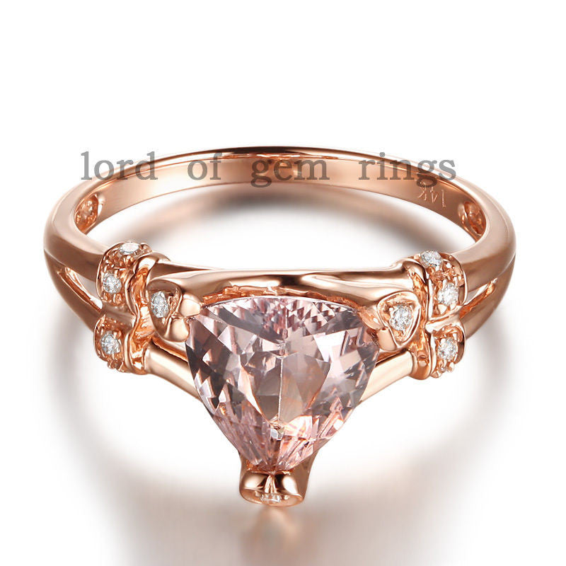 Trillion Morganite Engagement Ring Diamond 14K Rose Gold 8mm - Lord of Gem Rings - 1