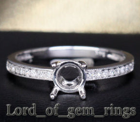 Diamond Engagement Semi Mount Ring 14kt White gold Setting Round 5mm Milgrain - Lord of Gem Rings - 1