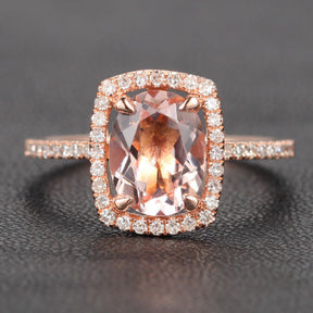 Reserved for jealous_lover Cushion Morganite Engagement Ring Cushion Diamond Halo 14K Rose Gold - Lord of Gem Rings - 3