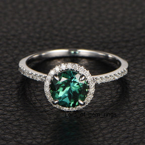 Round Blue Tourmaline Engagement Ring Pave Diamond Wedding 14K White Gold 7mm - Lord of Gem Rings - 1
