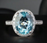 Oval Aquamarine Engagement Ring Pave Diamond Wedding 14K White Gold,10x12mm - Lord of Gem Rings - 1