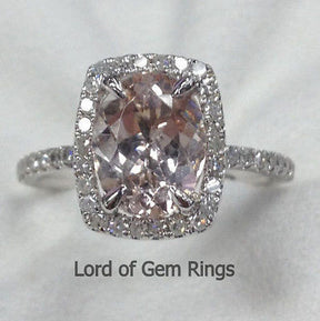 Reserved for mustangfanatik, Custom Oval Morganite Engagement Ring Diamond Cushion Halo - Lord of Gem Rings - 4