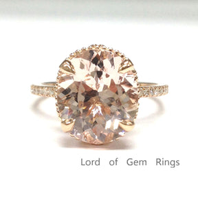 Oval Morganite Engagement Ring Pave Diamond Wedding 14K Rose Gold 10x12mm - Lord of Gem Rings - 1