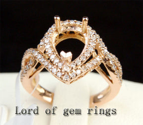 Diamond Engagement Semi Mount Ring 14K Rose Gold Setting Pear 7x11mm - Lord of Gem Rings - 1
