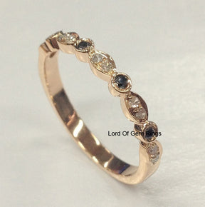 Pave Clear/Black Diamond Wedding Band Half Eternity Anniversary Ring 14K Rose Gold - Lord of Gem Rings