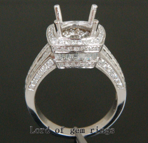 VS Baguette Diamond Engagement Semi Mount Ring 14K White Gold Setting Round 9mm - Lord of Gem Rings - 1