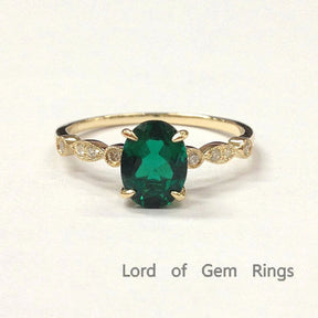 Oval Emerald Engagement Ring Pave  Diamond Wedding 14K Yellow Gold 6x8mm  Art Deco - Lord of Gem Rings - 1